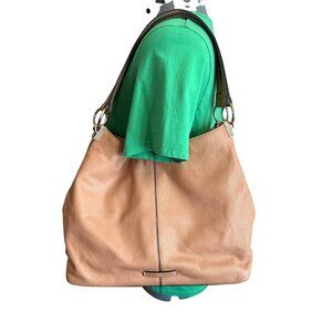 Vince Camuto Pebbled Leather Tan Shoulder Bag Multiple Pockets Zip Top